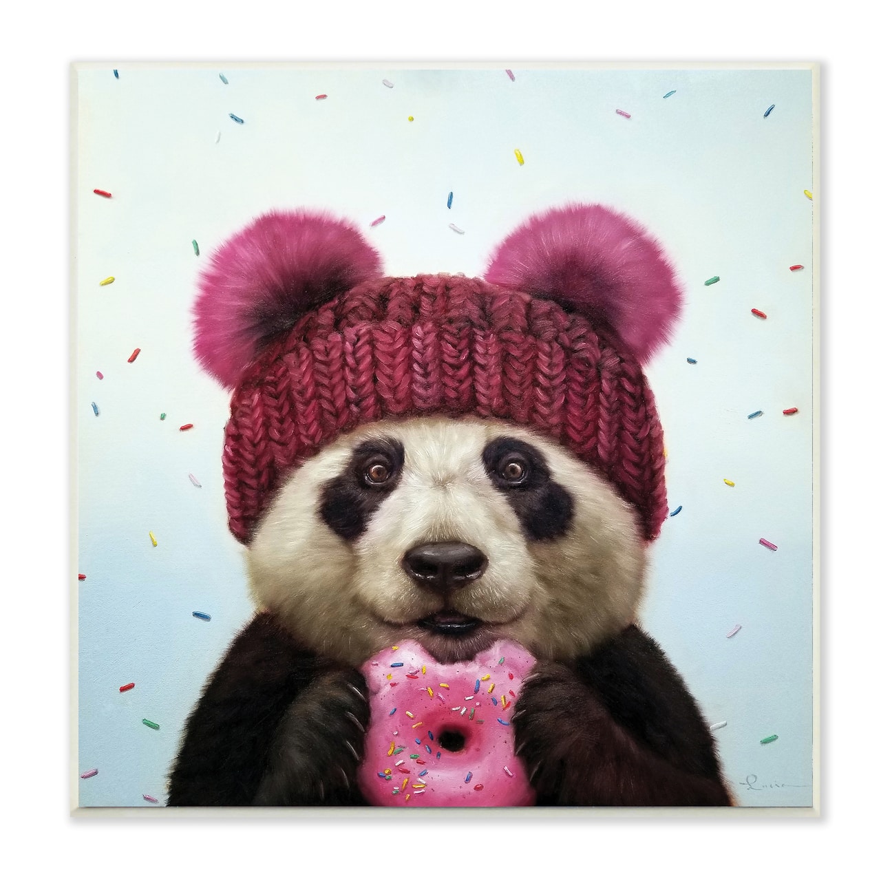 Stupell Industries Happy Panda Bear with Pink Sprinkle Donut, 12" x 12"